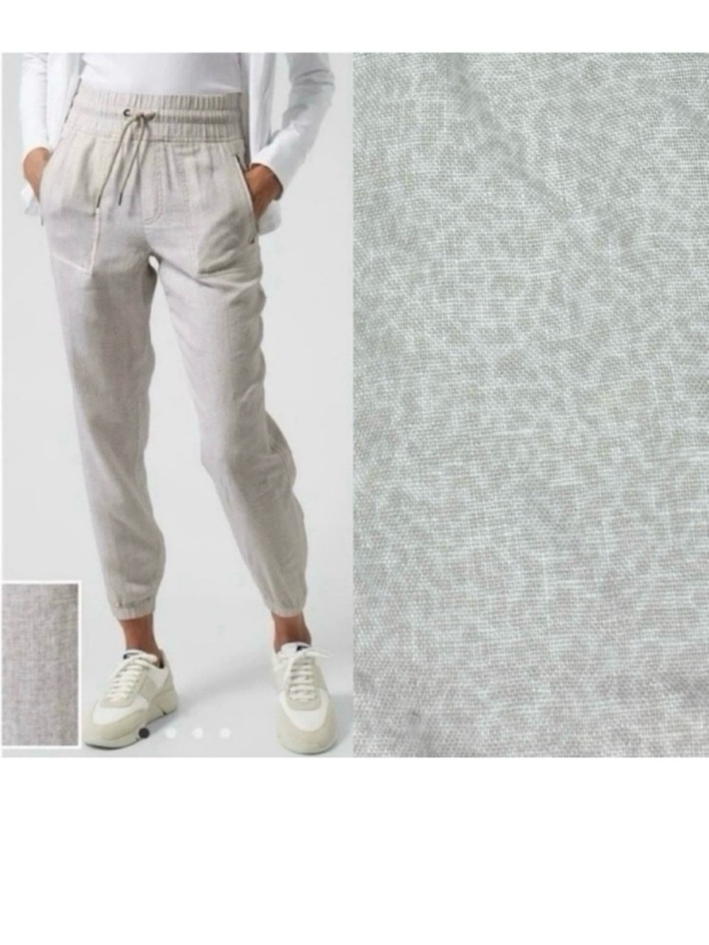 Athleta Cabo linen jogger pants neutral leopard cheetah print cream white linen